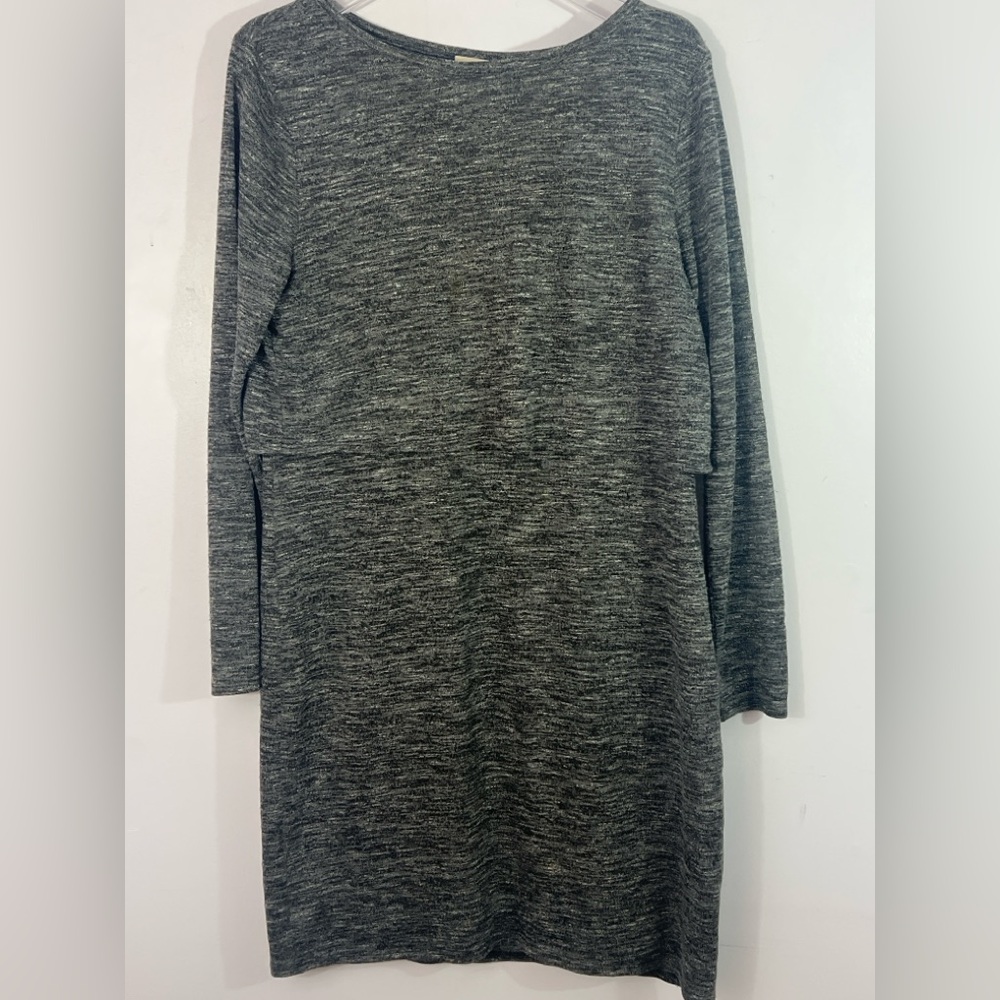 Cremieux Heather Gray Layered Overlay Knit Dress L Keyhole Back Lined 36”